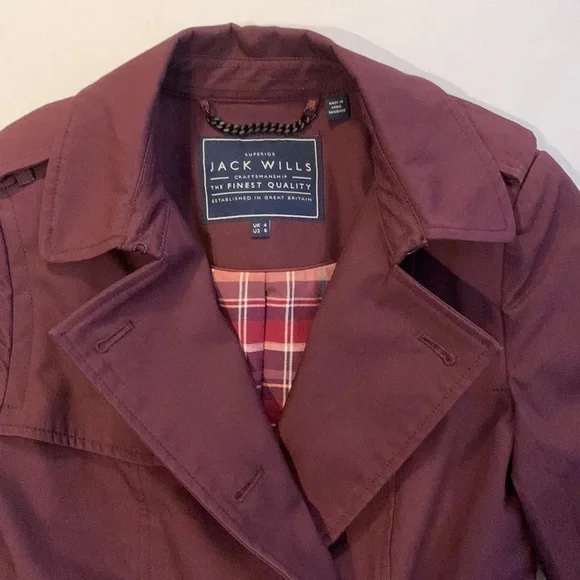 JACK WILLS AMBROSE TRENCH COAT, Damson size 4 US - Picture 5 of 10